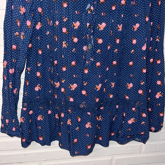 Matilda Jane Blue Polka Dot and Floral Long Sleeve Boho Blouse, Women’s Size XS - Picture 7 of 10